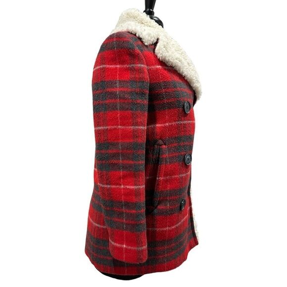 Golden Goose Alida Tartan Plaid Wool Peacoat Red Grey Shearling Size 36 / Small - Picture 5 of 15